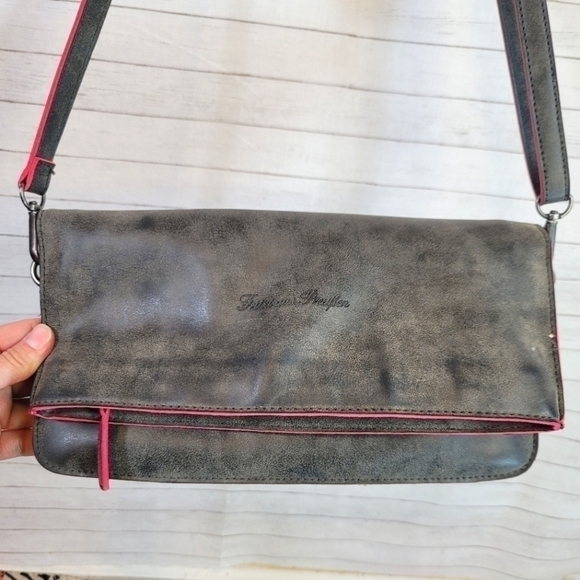 FRITZI AUS PREUBEN GRAY CLUTCH CROSSBODY SHOULDER BAG, W HOT PINK TRIM - Picture 2 of 10
